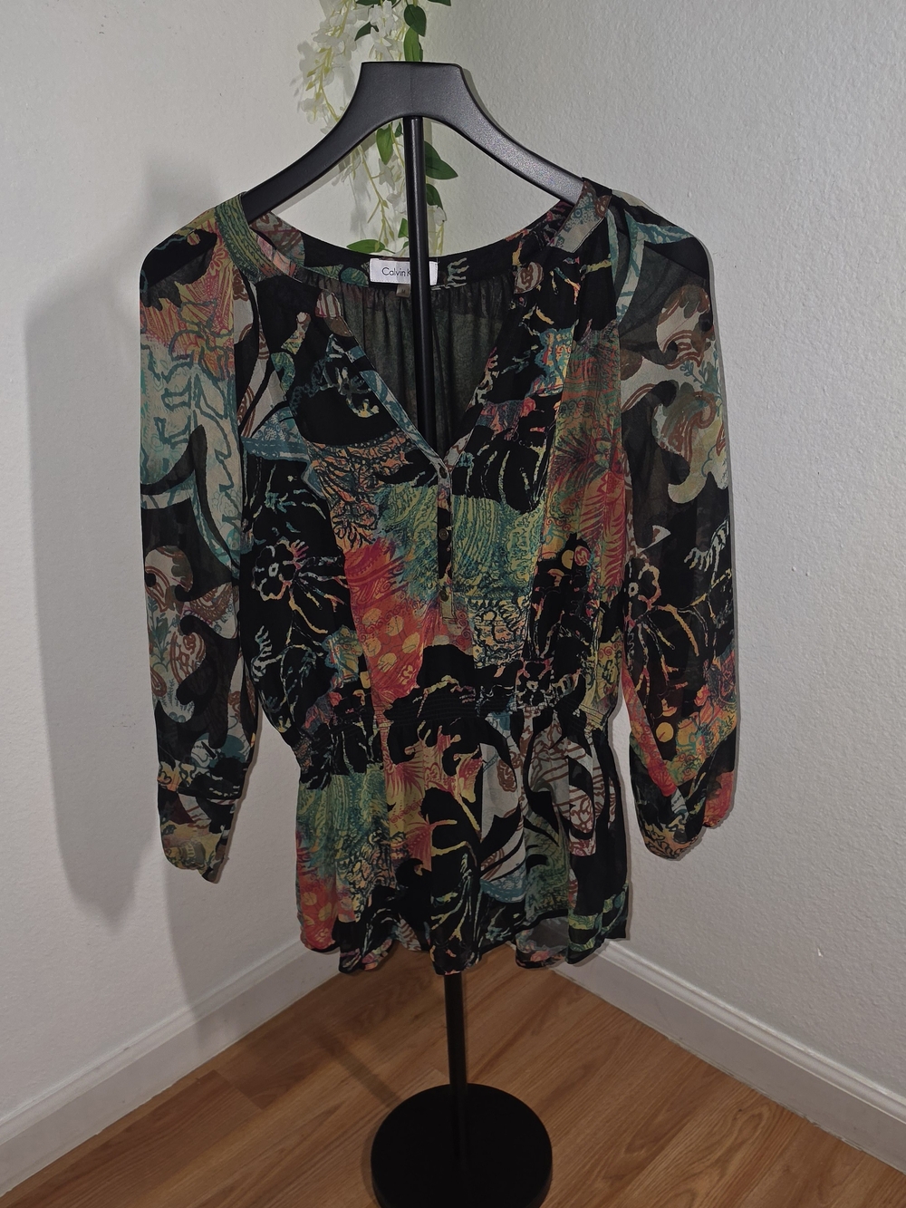 Calvin Klein Multicolor Sheer V-Neck Tunic